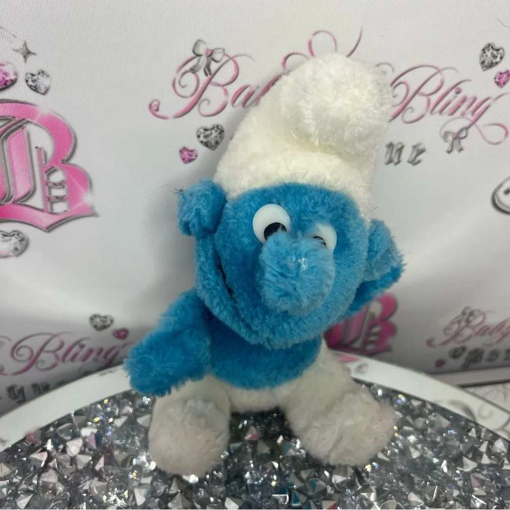 Smurf 1980s vintage plush stuffed animal toy Smurf blue with white fluffy  plush